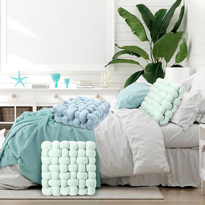 Wenqik 2 Pcs Knot Pillows Square Knotted Plush Throws Soft Accent Pillows - Image 6