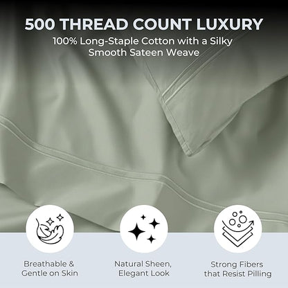 100% Natural Cotton Bed Sheets | 500 TC Single-Ply Sateen Weave King Size - Image 2