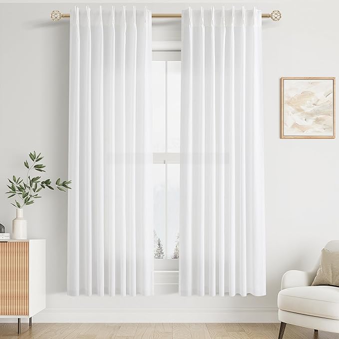 White Pinch Pleated Linen Curtains 72 Inch Length 2 Panels - Image 6