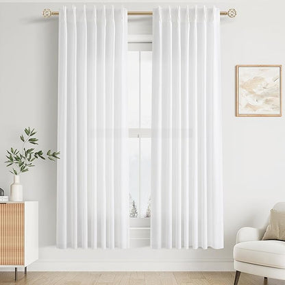 White Pinch Pleated Linen Curtains 72 Inch Length 2 Panels - Image 6