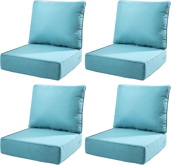 6" Thick Outdoor Cushions 22x24x6, 4-Set Deep Seat Patio Cushions by Pugire