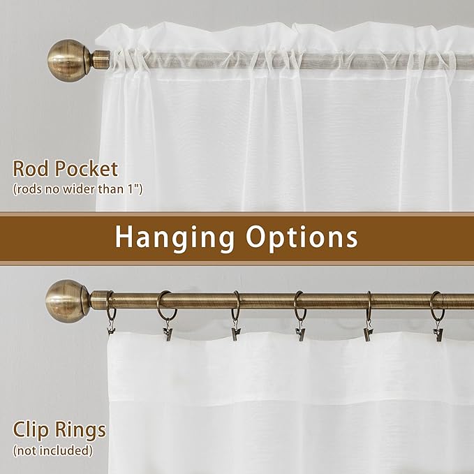 White Sheer Curtains 54 Inch Length, Privacy Semi Sheer Curtains - Image 6