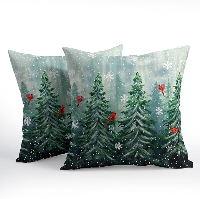 Watercolor Tree Throw Pillow Cover 20x20 inch Set of 2 Christmas Dark Green - Image 2
