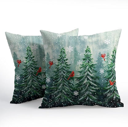 Watercolor Tree Throw Pillow Cover 20x20 inch Set of 2 Christmas Dark Green - Image 2