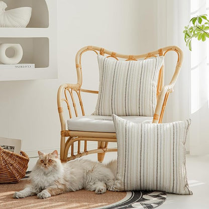 Set of 2 Multicolor Candlewick Striped Boho Throw Pillow Covers, Textured - Image 3