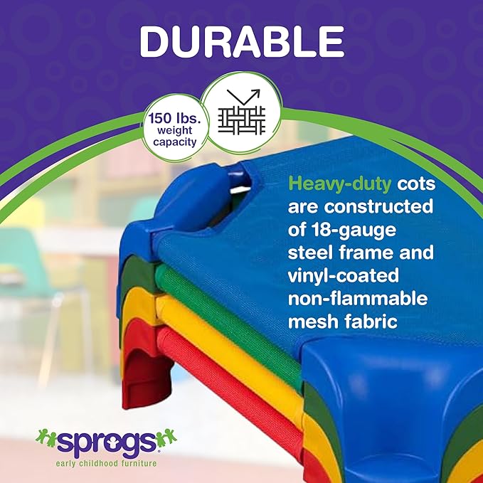 Sprogs Heavy-Duty Stackable Standard Size 52"L Daycare Cots - Image 4