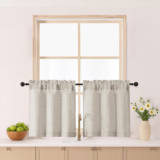 Gwine Short Curtains 24 Inch Length 2 Panels, Light Filtering Textured Half by Gwine