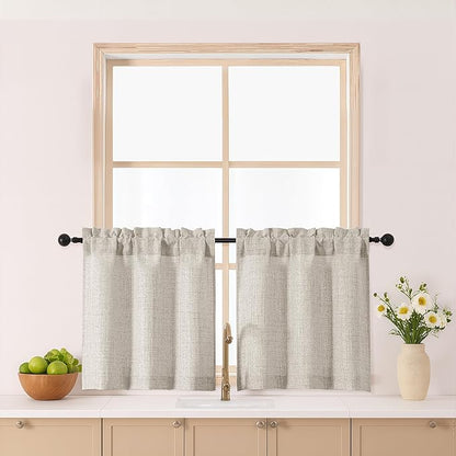 Gwine Short Curtains 24 Inch Length 2 Panels, Light Filtering Textured Half by Gwine