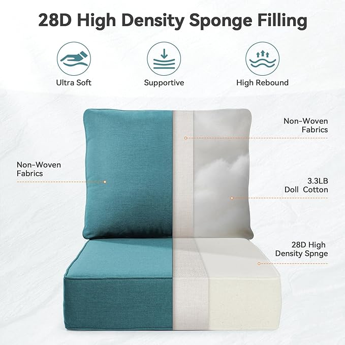 6" Thick Outdoor Cushions 24x24x6, 2-Set Deep Seat Patio Cushions - Image 2