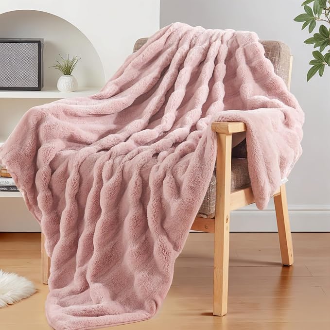 NEXHOME PRO Faux Fur Throw Blanket Pink, Luxury Soft Decorative Cozy Plush Long - Image 9