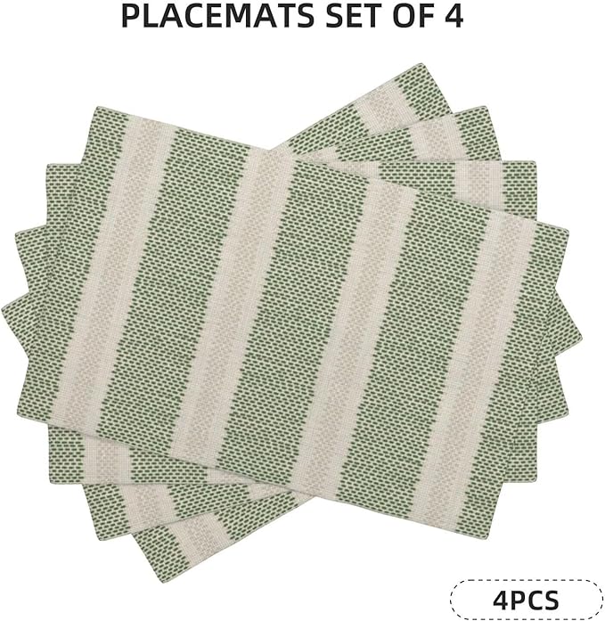 Sage Green Polka Dot Placemats Set of 4, Boho Striped Decorative Table Mat 12 x - Image 2