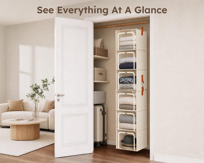 homsorout 6-tier modular hanging closet organizer shelves, beige, front angle view