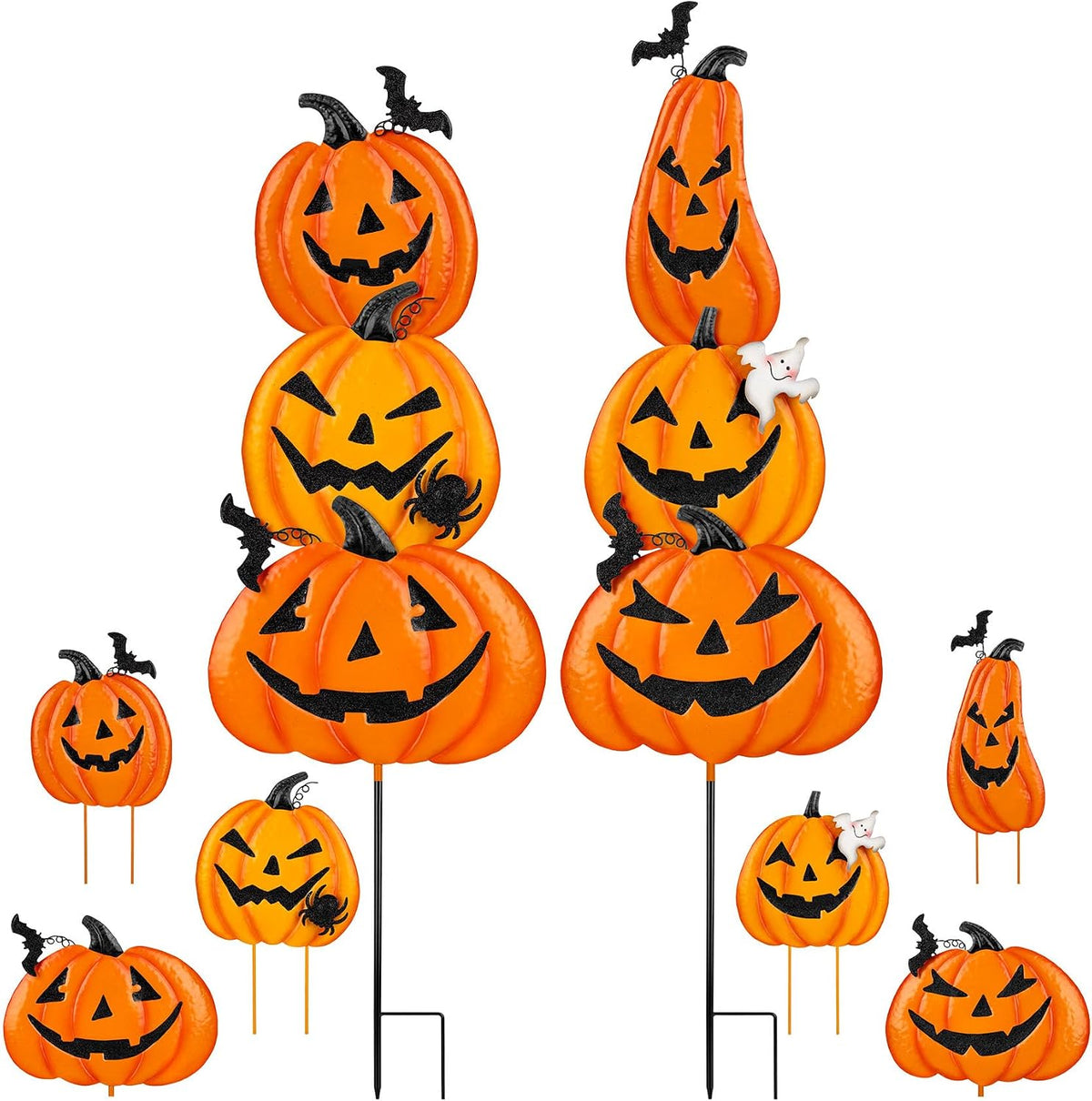2 Pack Halloween Garden Stakes - Stacked Metal Pumpkins Jack-o-Lantern Lawn Decor, Scary Metal Yard Signs Stake Outdoor Decorative Pumpkin Home Lawn Pathway Decor