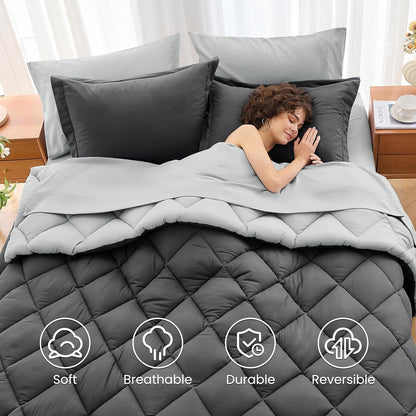 queen comforter set 7 pieces, reversible bed in, package contents