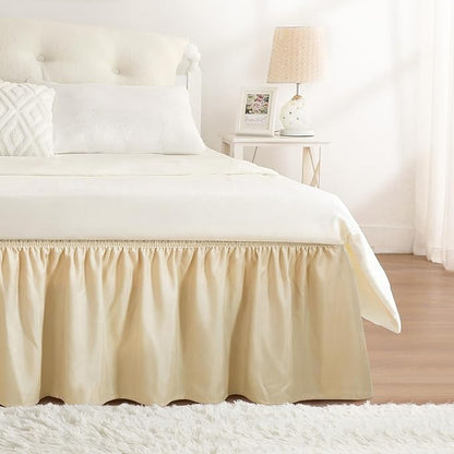 RIMELA Oatmeal Bed Skirting Queen Size Bed Skirt 15 Inch Drop, Wrap Around by RIMELABedSkirt