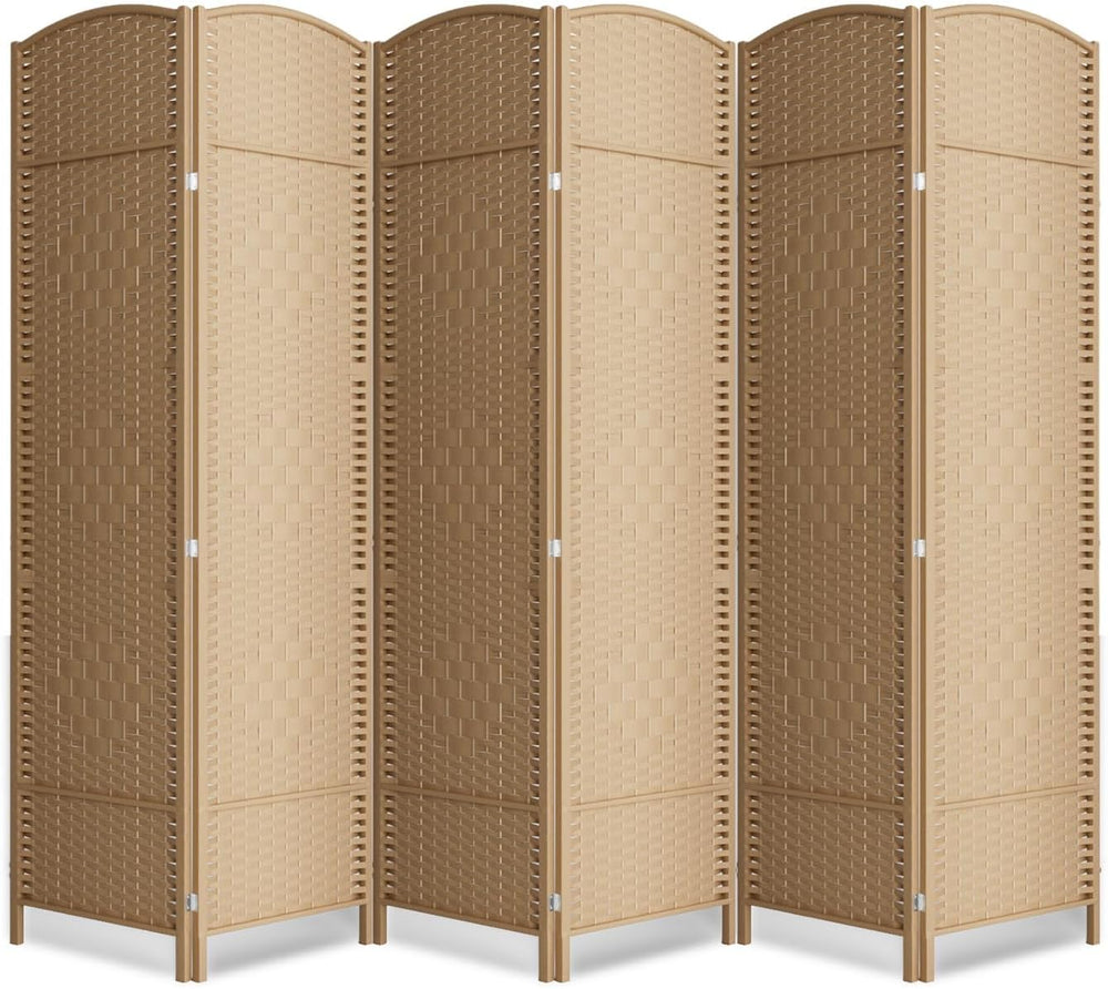 6 Panel Folding Room Divider,Woven Privacy Screen,Light Beige