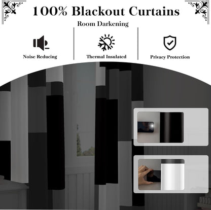 tyrot black white grey blackout curtains for bedroom, close-up detail