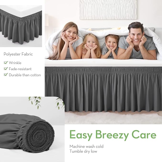 RIMELA Bed Skirt Wrap Around Elastic Dust Ruffles Solid Color Wrinkle and Fade - Image 6