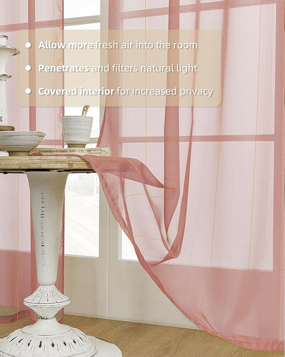 Stripe Pink Sheer Curtains 84 inch Length 2 Panels Grommets Top Semi - Image 3