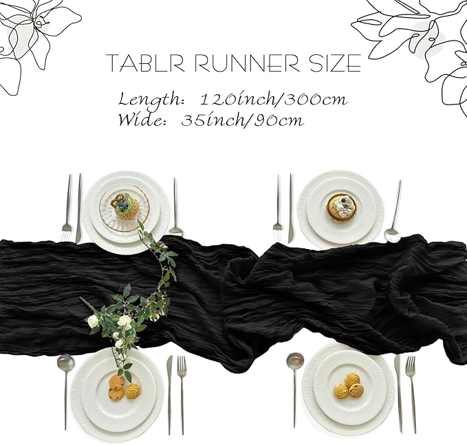 IVAPUPU 6 Pcs Cheesecloth Table Runner - 10ft Black Boho Gauze Black Cheese - Image 3