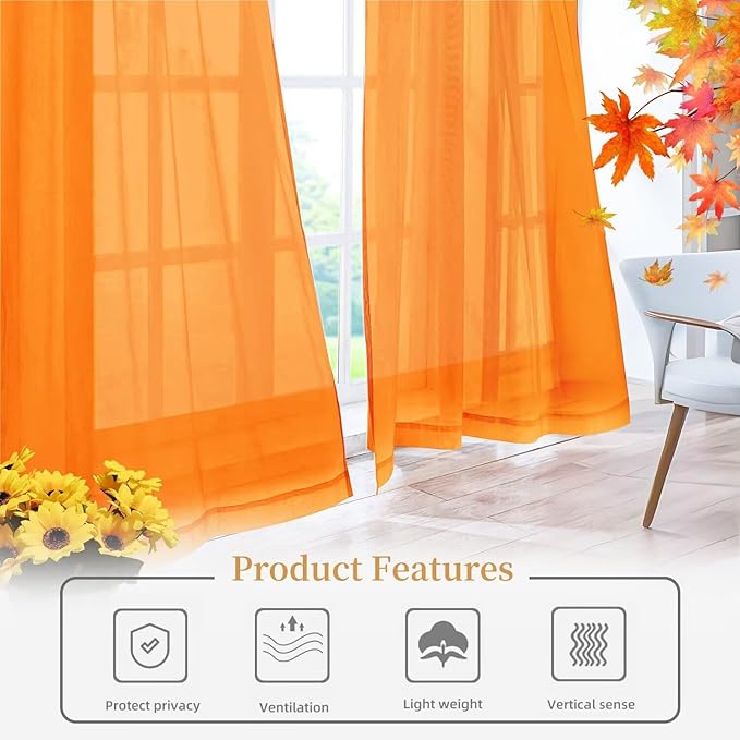 Sheer Curtains 54 Inches Long 2 Panels, Rod Pocket Short Curtain - Image 6