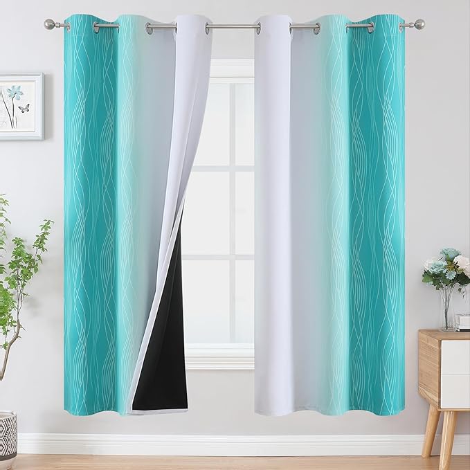 Estelar Textiler Teal and Greyish White Ombre Blackout Curtains 72 Inches Length by ESTELARTEXTILER