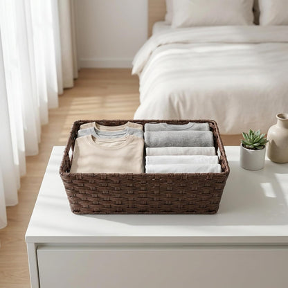 onlytak large 2-pack plastic wicker storage baskets, 17"x13"x5.5" showing dimensions