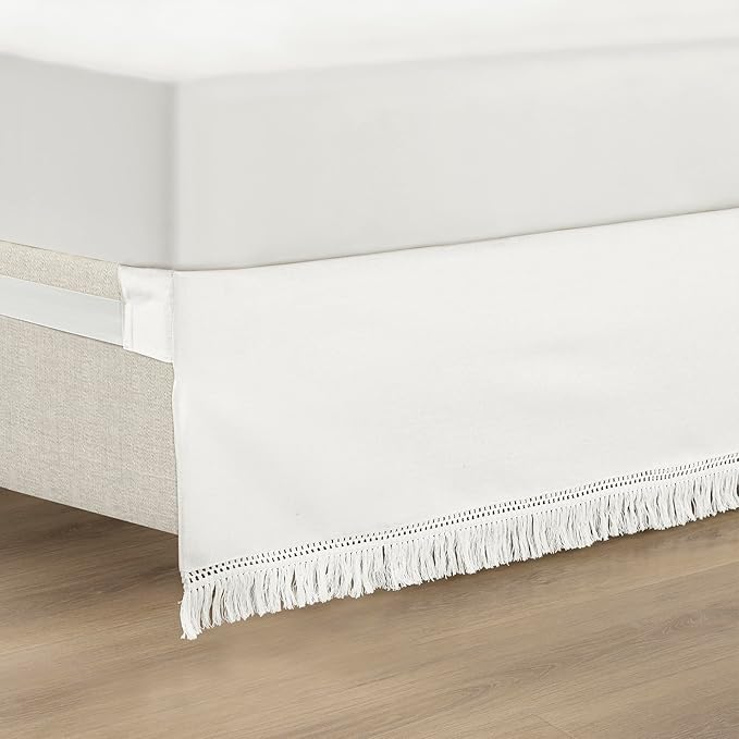 Lush Decor Boho Fringe 15-Inch Tailored Drop Easy Fit Bedskirt, Pure White by LushDecor