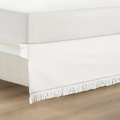 Lush Decor Boho Fringe 15-Inch Tailored Drop Easy Fit Bedskirt, Pure White by LushDecor