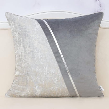 Alerfa 20 x 20 Inch Gray Silver Leather Patchwork Velvet & Polyester Cushion by Alerfa