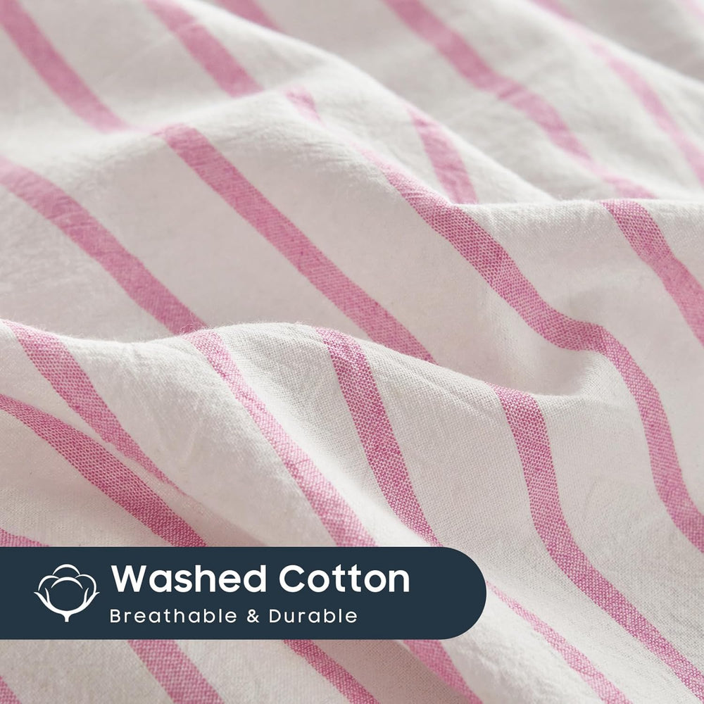 Wake In Cloud Striped Cotton Duvet Cover Set, Pink White, Full