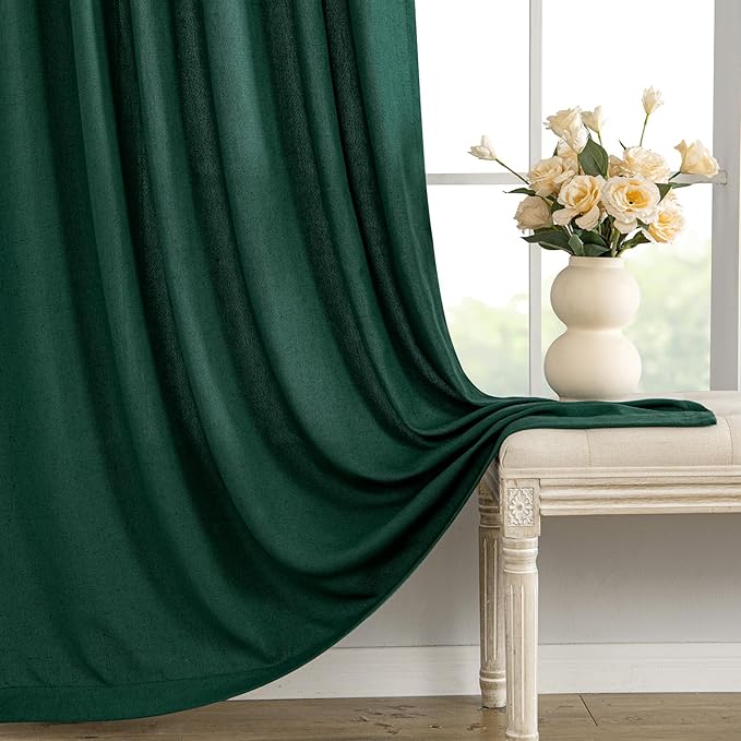 MIULEE Non-See-Through Privacy Linen Curtains 2 Panels, Christmas Emerald Green - Image 8
