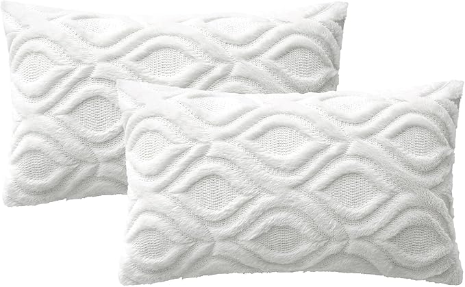MIULEE Pure White Throw Pillow Covers 12x20 Inch, Soft Winter Plush Faux Wool - Image 6