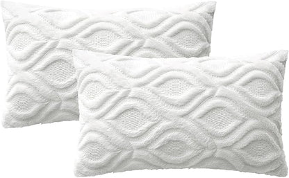 MIULEE Pure White Throw Pillow Covers 12x20 Inch, Soft Winter Plush Faux Wool - Image 6