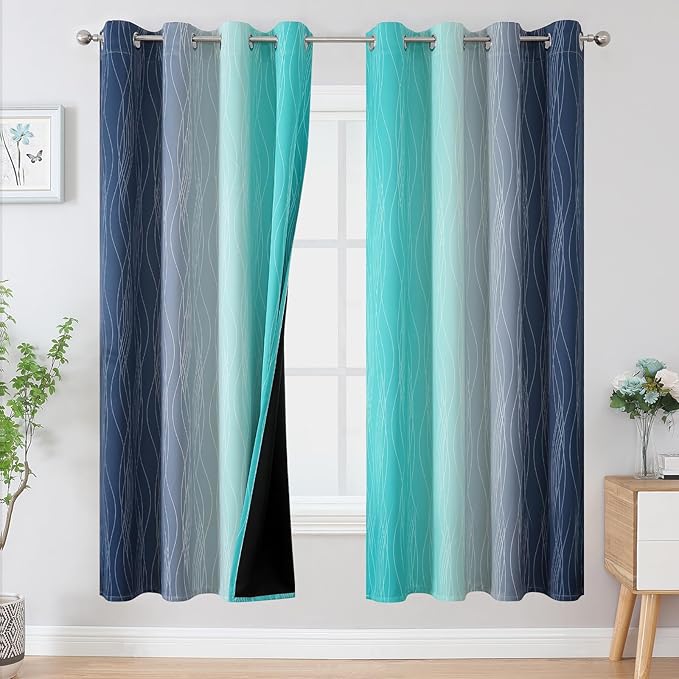 Estelar Textiler Navy Blue and Teal Blackout Curtains 72 Inch Length 2 Panels by ESTELARTEXTILER