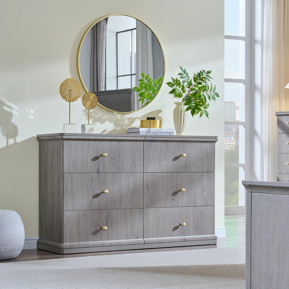Modern 6 Drawers Dresser for Bedroom, 47" Wide Dressers, Light Grey