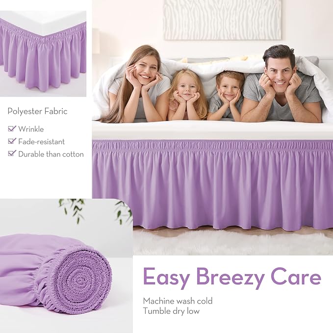 RIMELA Lilac Purple Bed Skirt Queen Size 15 Inch Drop Elastic Wrap Around Dust - Image 7