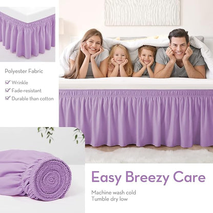 RIMELA Lilac Purple Bed Skirt Queen Size 15 Inch Drop Elastic Wrap Around Dust - Image 7