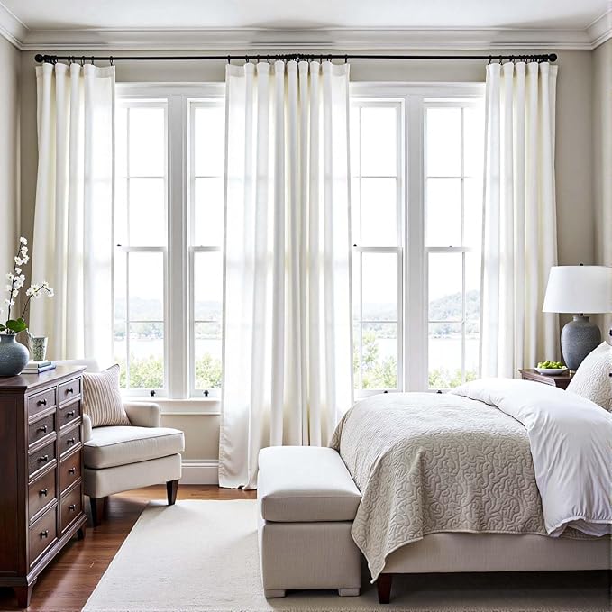 jinchan 108 Inch Curtains Linen Blend 2 Panel Set Semi Sheer White Curtains - Image 4