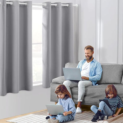 HOMEIDEAS Light Grey Blackout Curtains 42 X 63 Inch Length Set of 2 Panels Room - Image 2
