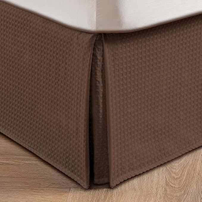 MIYE Pleated Waffle Weave Bed Skirt, Tailored Dust Ruffle 14 Inch Drop Easy Fit by MIYE