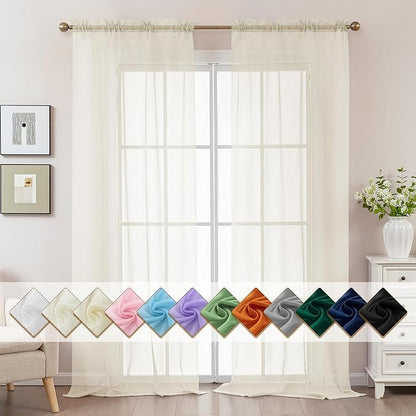 Natural Sheer Curtains 108 Inches Extra Long, Privacy Semi Sheer Curtains by ABLUEN