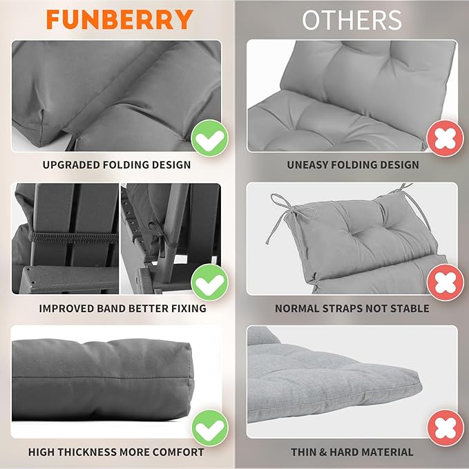 FUNBERRY Adirondack Chair Cushions Set of 2, Thicken Comfy Cushions - Image 2