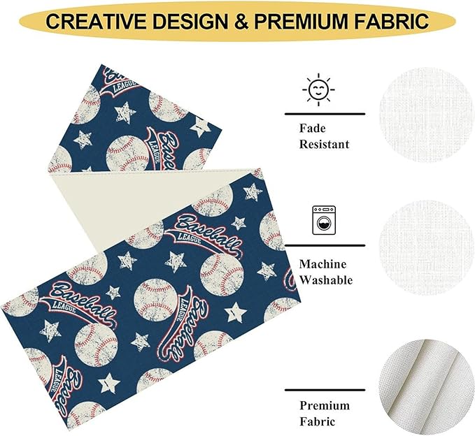 Baseball Table Runner, Seasonal Baseball Sports Themed Birthday Party Decor - Image 5