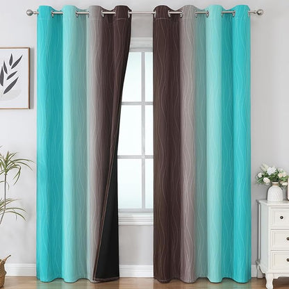 Estelar Textiler Brown and Teal Ombre Blackout Curtains 90 Inch Length 2 Panels - Image 2