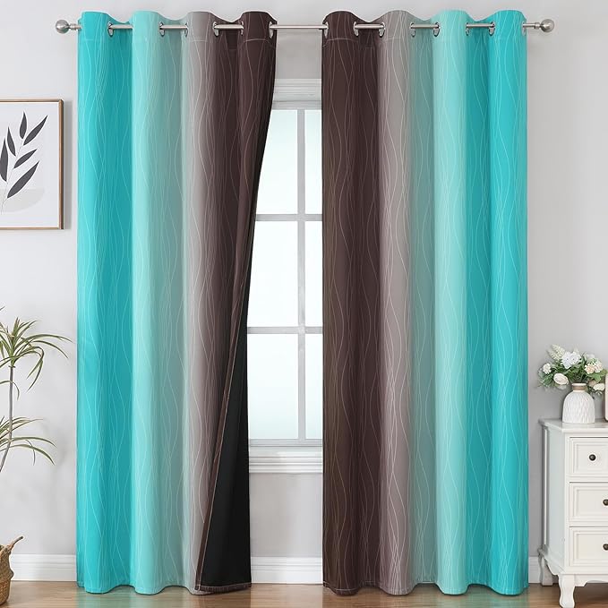 Estelar Textiler Teal and Brown Blackout Curtains - Image 2