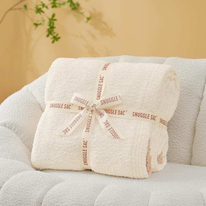 Snuggle Sac Cream Bedding Blankets Queen Size 90x90 inches, Reversible - Image 3