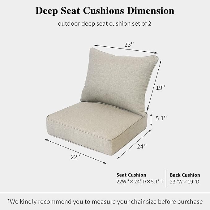 Outdoor 22x24 Inch Deep Seat Patio Cushion Set Outdoor Chair Cushions - Image 3