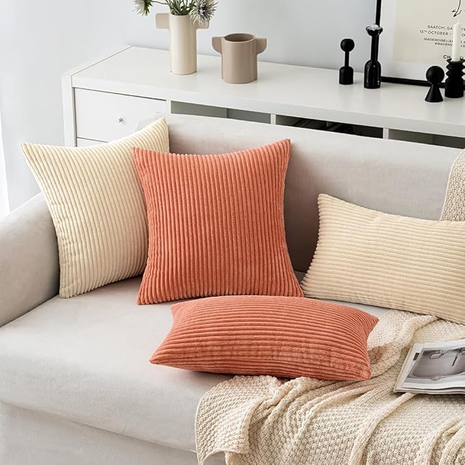 MIULEE Coral Red Corduroy Pillow Covers 16x16 Inch Set of 2 Super Soft Boho - Image 5