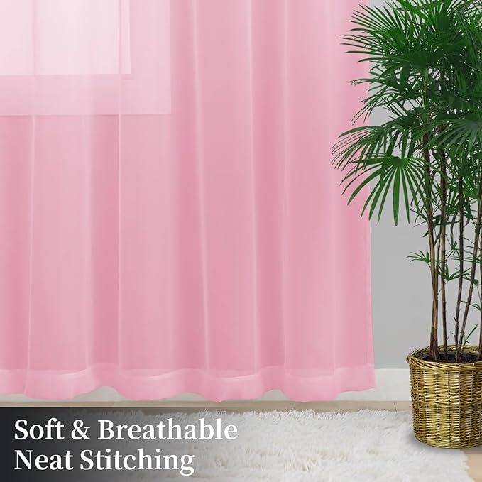 Sheer Curtains 63 Inches Long 2 Panels, Rod Pocket Short Curtain - Image 8